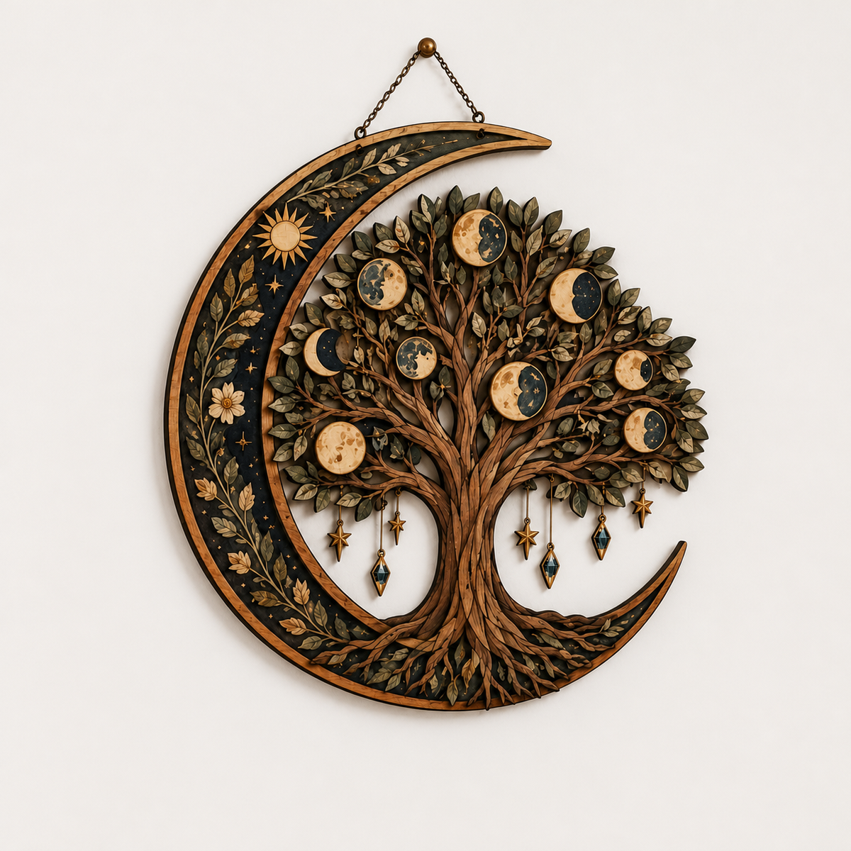 Celestial Tree Of Life Wooden Wall Art, Crescent Moon Wood Sign, Multi Layer Wooden Decor, Witchy Celestial Wall Hanging