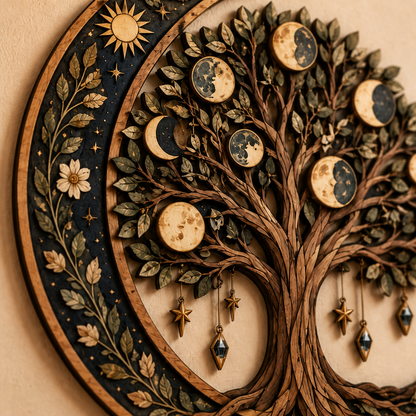 Celestial Tree Of Life Wooden Wall Art, Crescent Moon Wood Sign, Multi Layer Wooden Decor, Witchy Celestial Wall Hanging