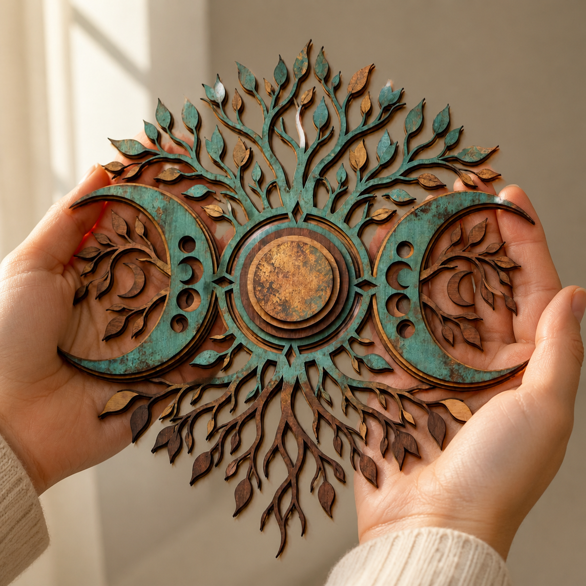 Celestial Tree Of Life Wooden Wall Art,  Moon Wood Sign, Witchy Wall Decor, Rustic Pagan Home Decor, Boho Celestial Art