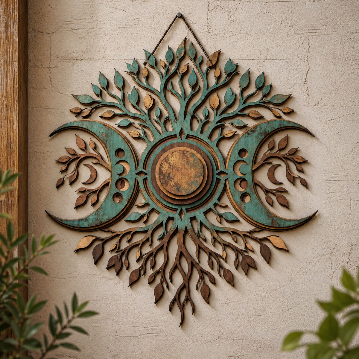 Celestial Tree Of Life Wooden Wall Art,  Moon Wood Sign, Witchy Wall Decor, Rustic Pagan Home Decor, Boho Celestial Art