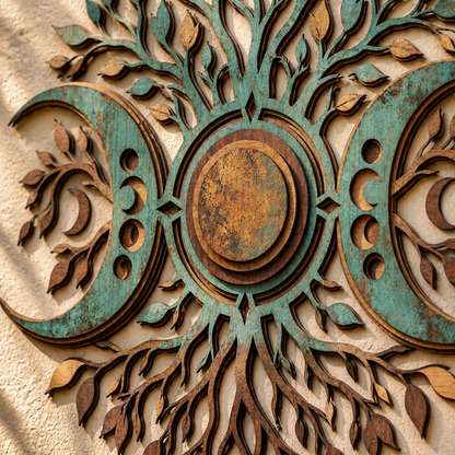 Celestial Tree Of Life Wooden Wall Art,  Moon Wood Sign, Witchy Wall Decor, Rustic Pagan Home Decor, Boho Celestial Art