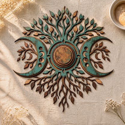 Celestial Tree Of Life Wooden Wall Art,  Moon Wood Sign, Witchy Wall Decor, Rustic Pagan Home Decor, Boho Celestial Art
