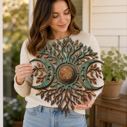 Celestial Tree Of Life Wooden Wall Art,  Moon Wood Sign, Witchy Wall Decor, Rustic Pagan Home Decor, Boho Celestial Art