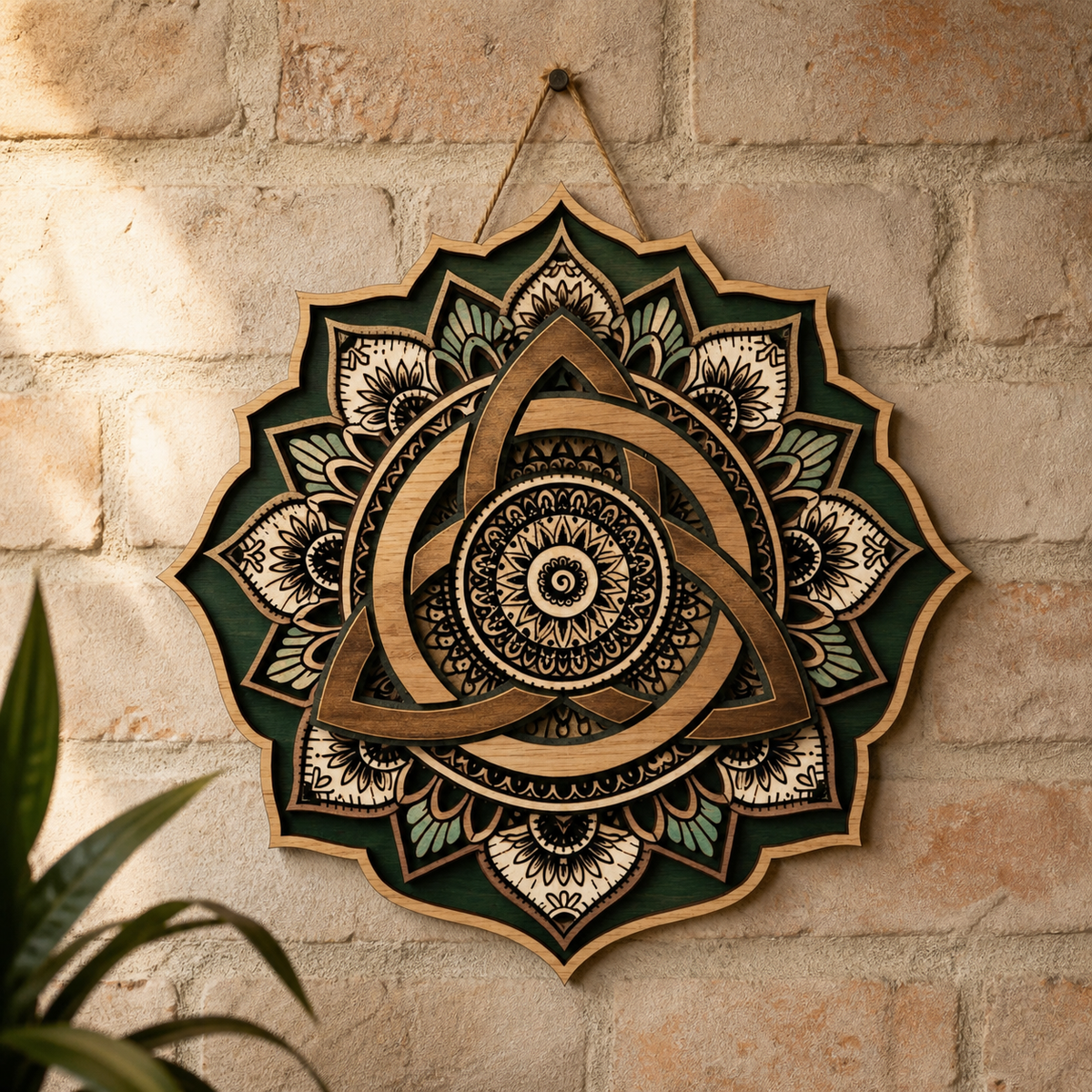 Triquetra Art Wooden Sign, Sacred Geometry Circular Wall Art Decor