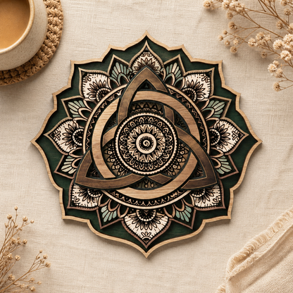 Triquetra Art Wooden Sign, Sacred Geometry Circular Wall Art Decor