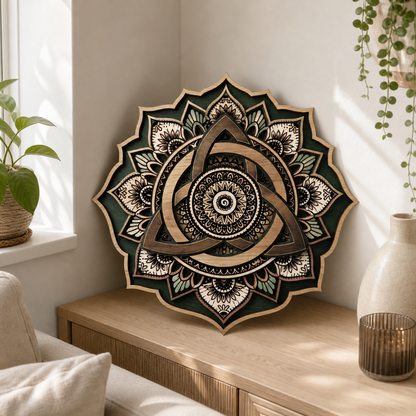 Triquetra Art Wooden Sign, Sacred Geometry Circular Wall Art Decor