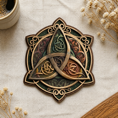 Triquetra Art Wooden Sign, Interlaced Celtic Knots Wall Decor