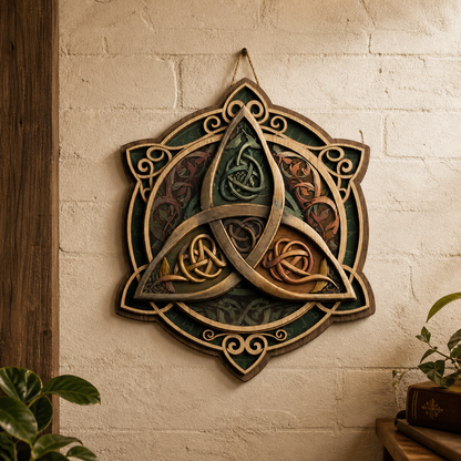 Triquetra Art Wooden Sign, Interlaced Celtic Knots Wall Decor