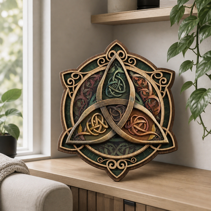 Triquetra Art Wooden Sign, Interlaced Celtic Knots Wall Decor