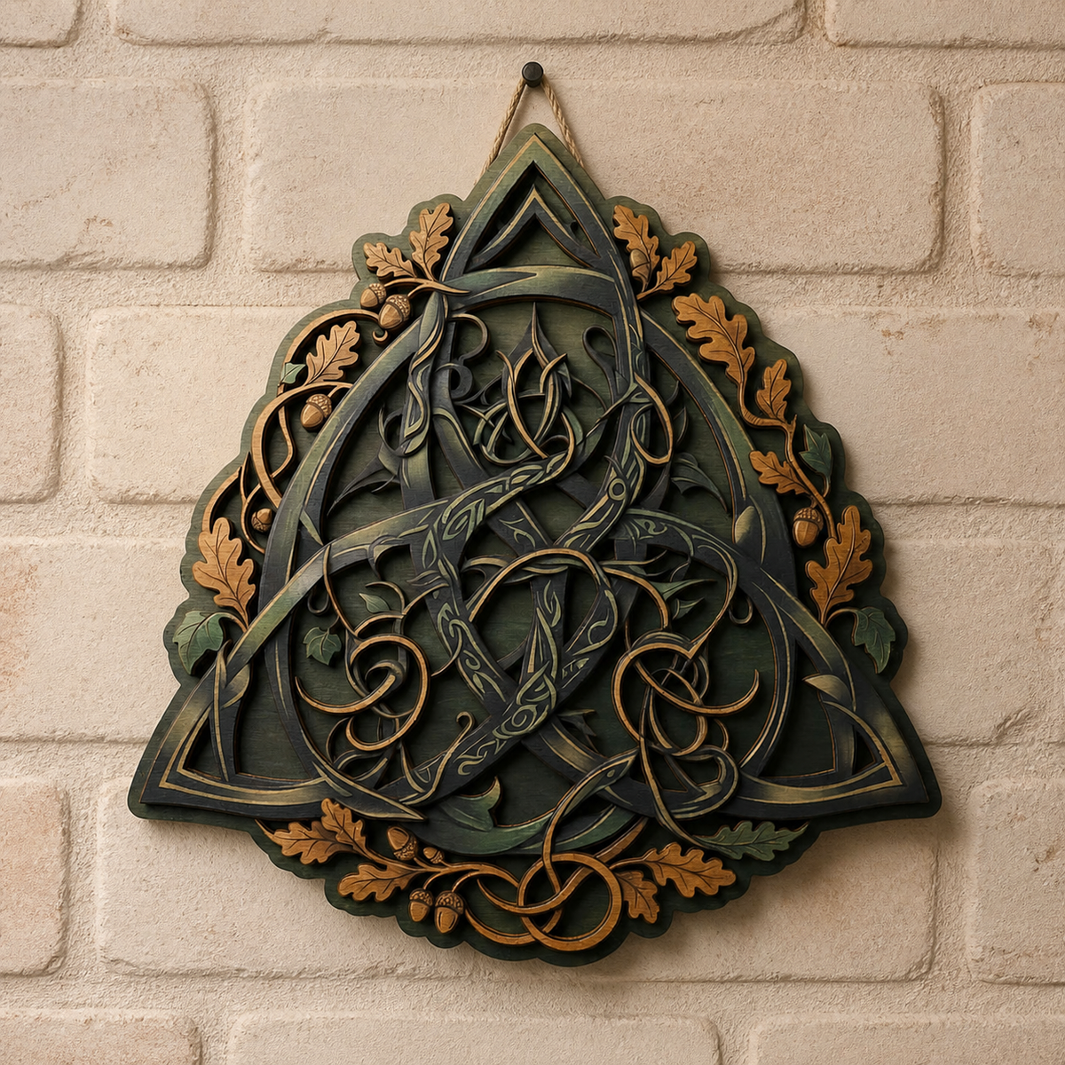 Triquetra Art Wooden Sign, Intricate Celtic Knots Shield Wall Art