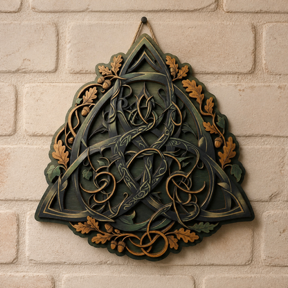 Triquetra Art Wooden Sign, Intricate Celtic Knots Shield Wall Art