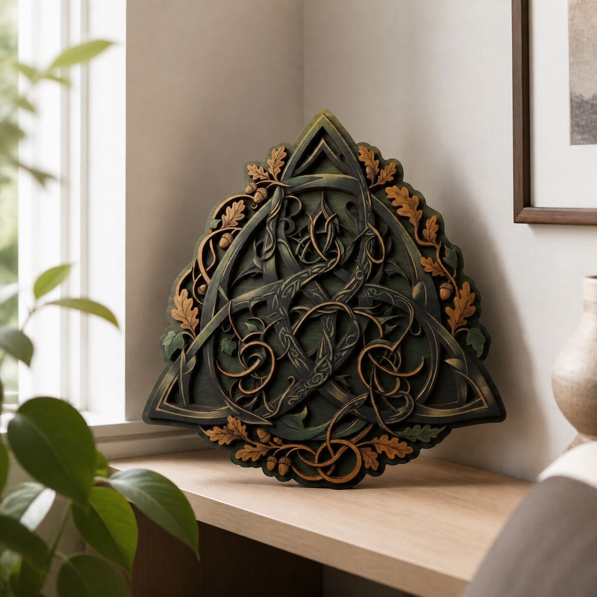Triquetra Art Wooden Sign, Intricate Celtic Knots Shield Wall Art