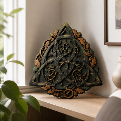 Triquetra Art Wooden Sign, Intricate Celtic Knots Shield Wall Art