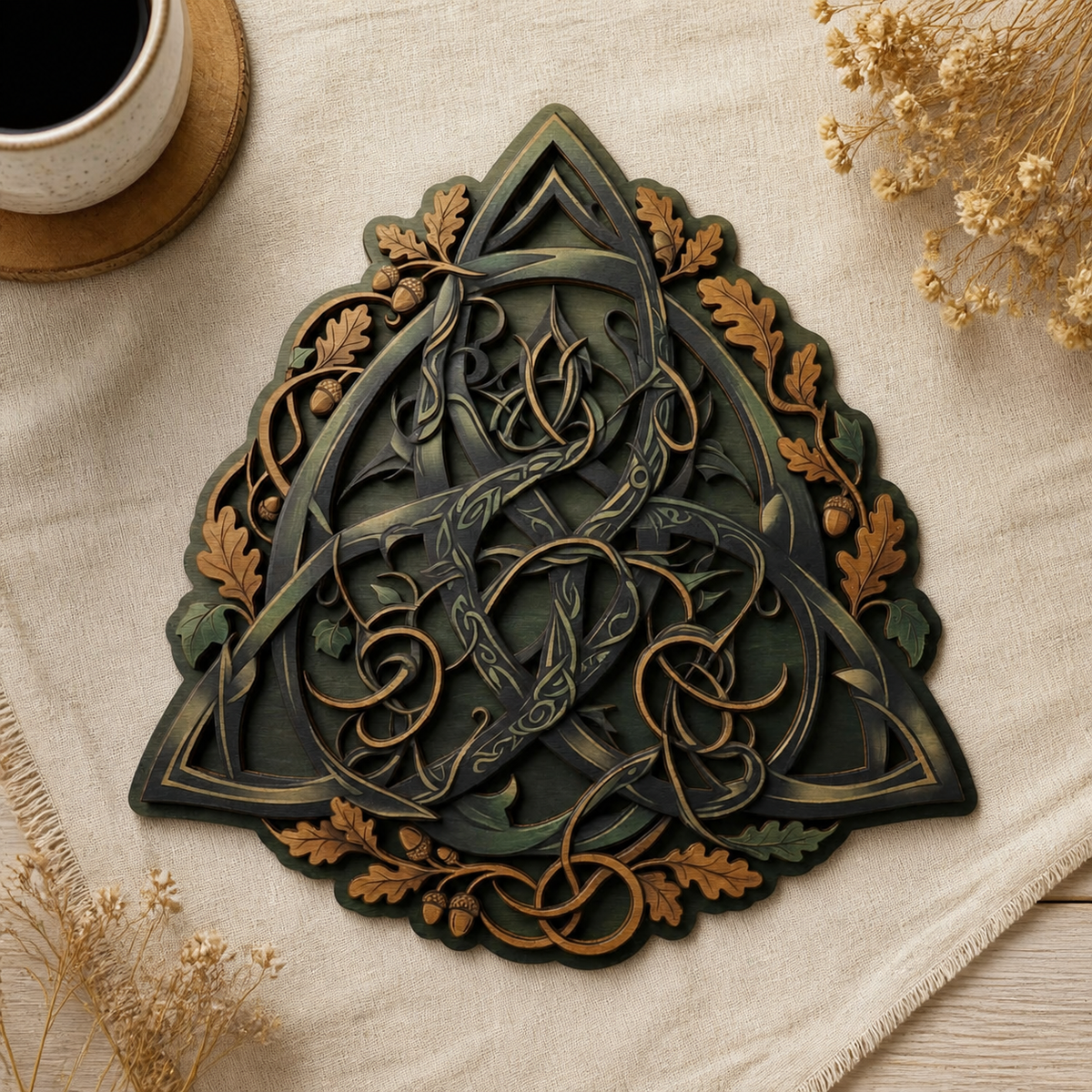 Triquetra Art Wooden Sign, Intricate Celtic Knots Shield Wall Art