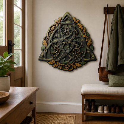 Triquetra Art Wooden Sign, Intricate Celtic Knots Shield Wall Art