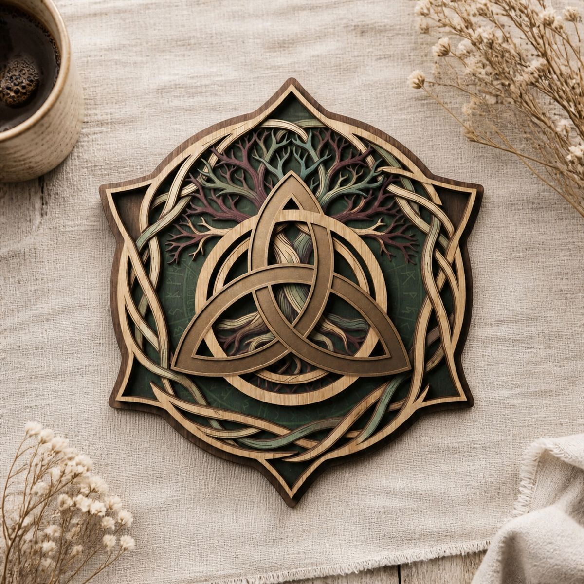 Triquetra Art Wooden Sign, Tree Of Life Roots Wall Decor, Celtic Trinity Knot Hanger