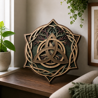 Triquetra Art Wooden Sign, Tree Of Life Roots Wall Decor, Celtic Trinity Knot Hanger