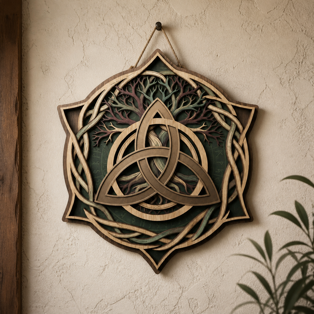 Triquetra Art Wooden Sign, Tree Of Life Roots Wall Decor, Celtic Trinity Knot Hanger