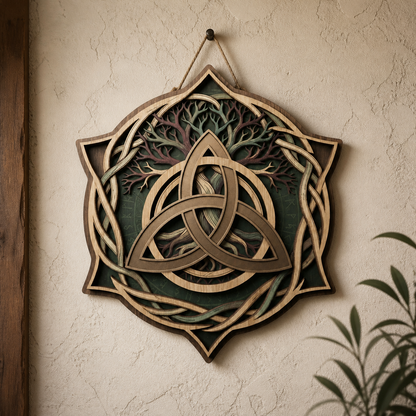 Triquetra Art Wooden Sign, Tree Of Life Roots Wall Decor, Celtic Trinity Knot Hanger