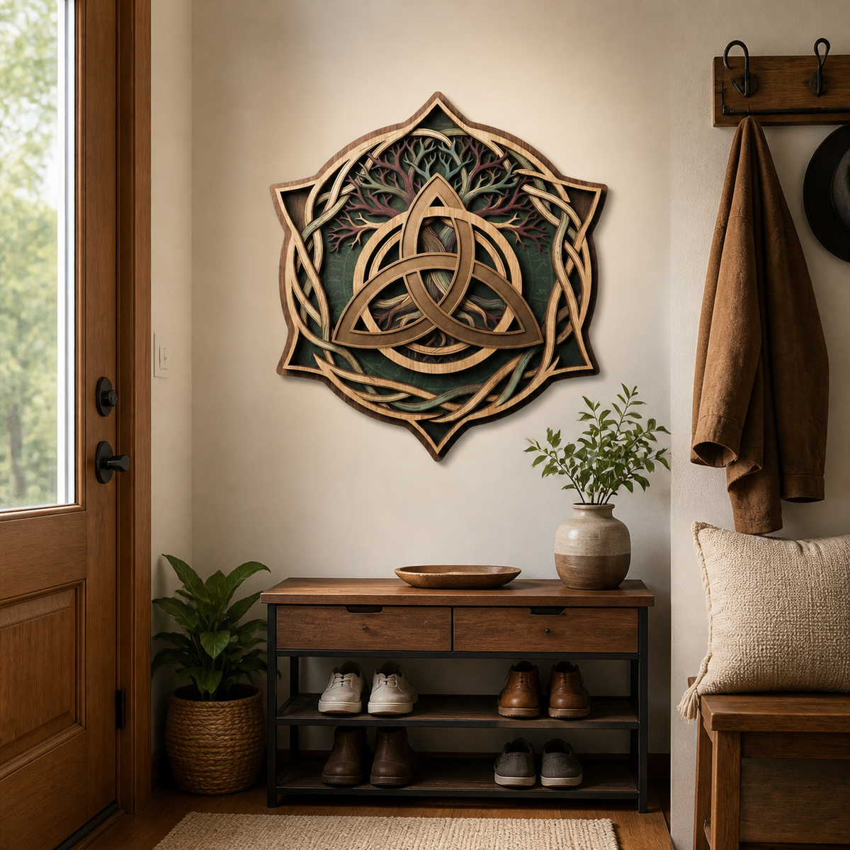 Triquetra Art Wooden Sign, Tree Of Life Roots Wall Decor, Celtic Trinity Knot Hanger