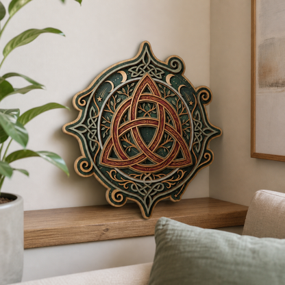 Triquetra Art Wooden Sign, Tree Branch Shooting Star Decor Celtic Trinity Knot