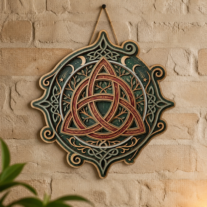 Triquetra Art Wooden Sign, Tree Branch Shooting Star Decor Celtic Trinity Knot