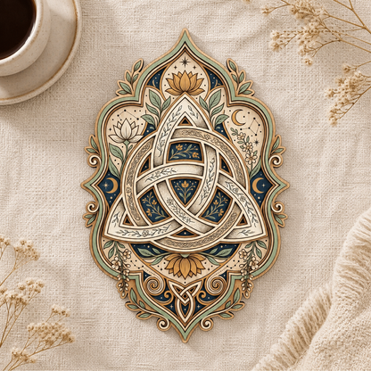 Triquetra Art Wooden Sign, Lotus Flower Vertical Wall Decor