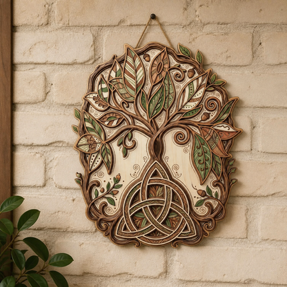 Triquetra Art Wooden Sign Tree Of Life Acorn Celtic Trinity Knot