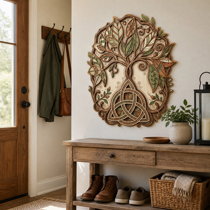 Triquetra Art Wooden Sign Tree Of Life Acorn Celtic Trinity Knot