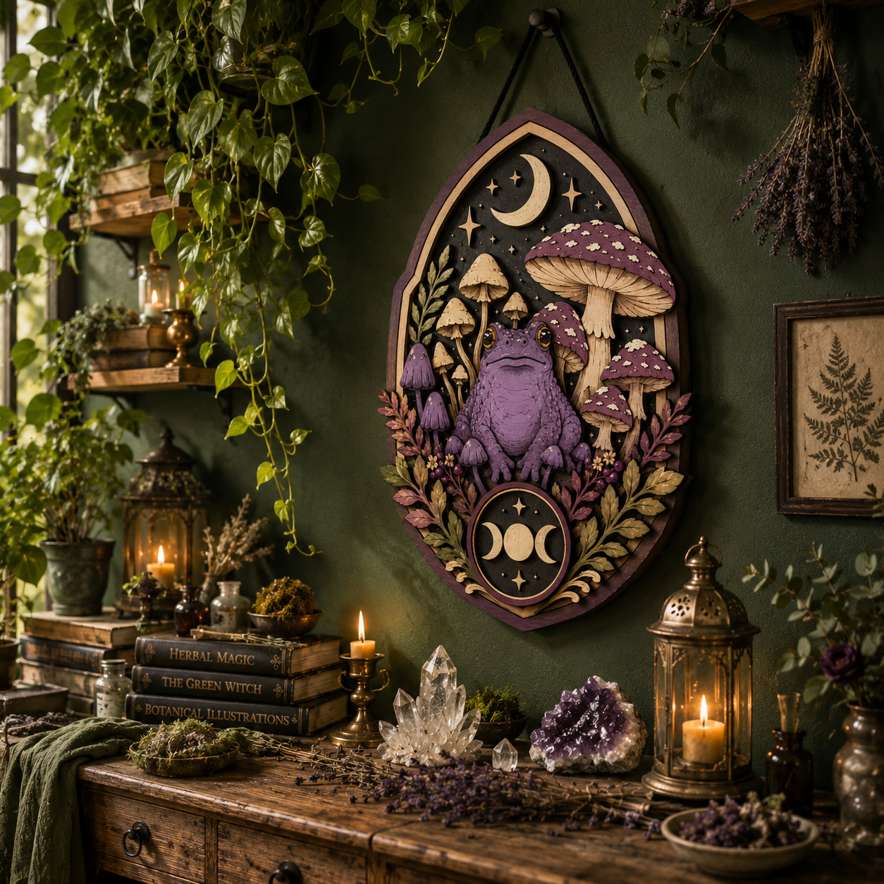Mystical Purple Moon Frog Layered Wooden Wall Art Sign For Witchcore Cottagecore Home Decor