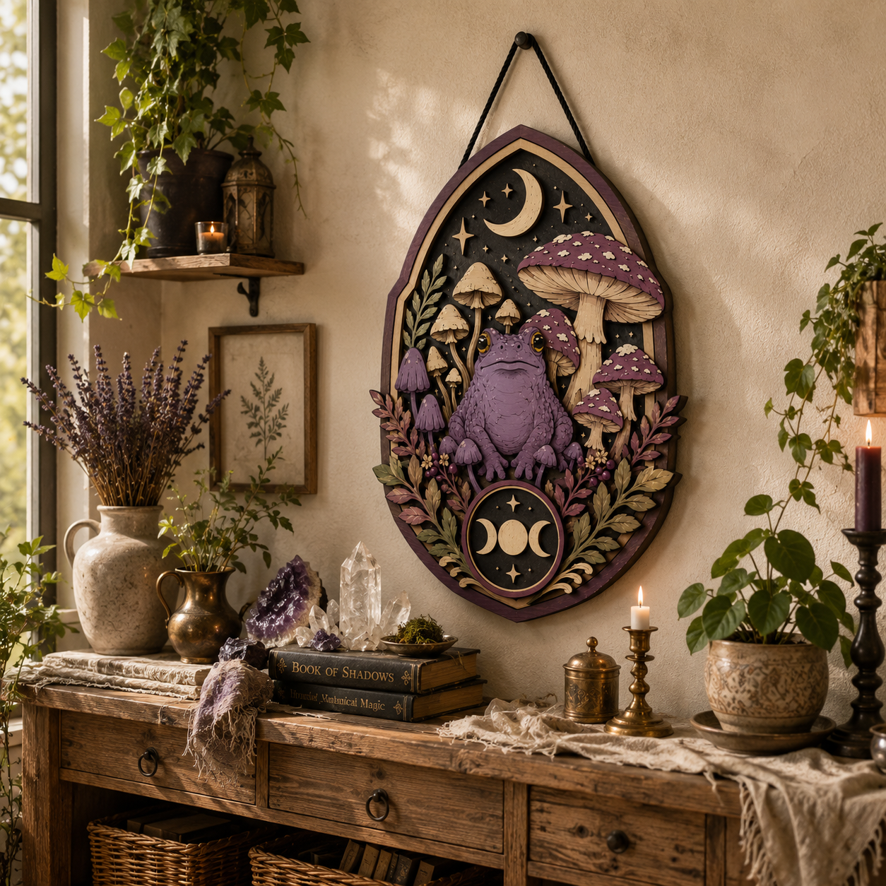 Mystical Purple Moon Frog Layered Wooden Wall Art Sign For Witchcore Cottagecore Home Decor
