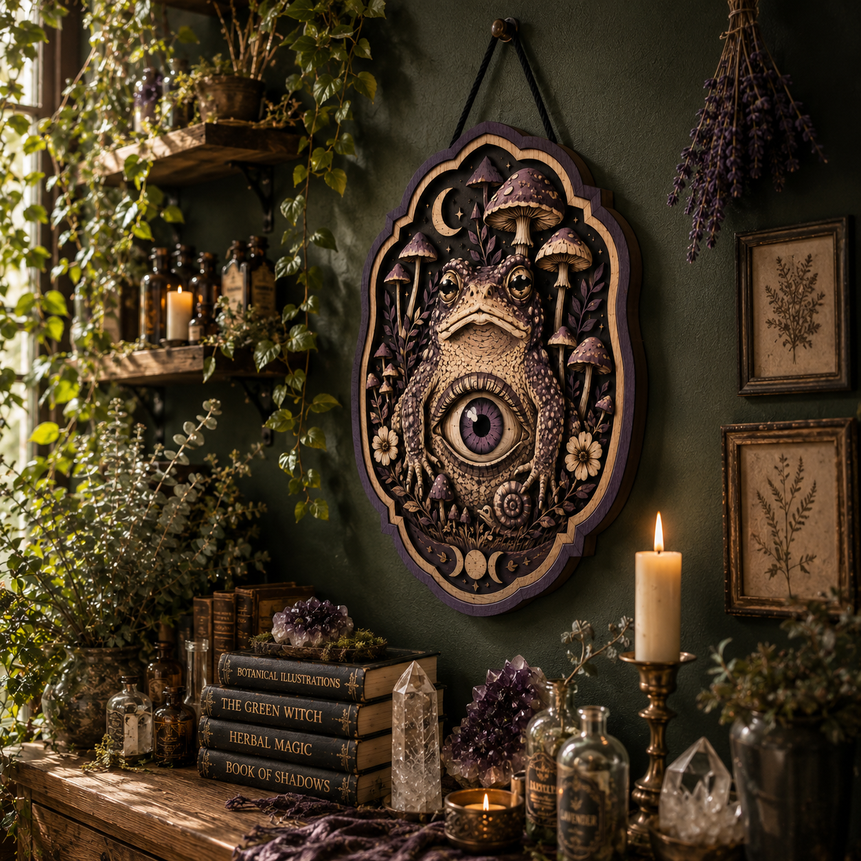 Mystical Cyclops Frog Mushroom Layered Wooden Wall Art Sign For Witchcore Fantasy Home Decor