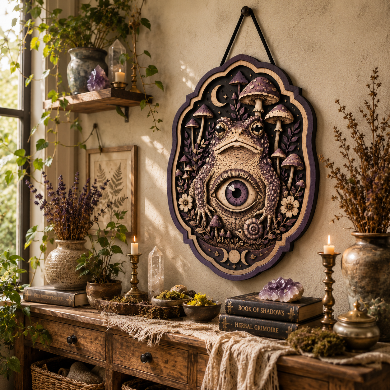Mystical Cyclops Frog Mushroom Layered Wooden Wall Art Sign For Witchcore Fantasy Home Decor