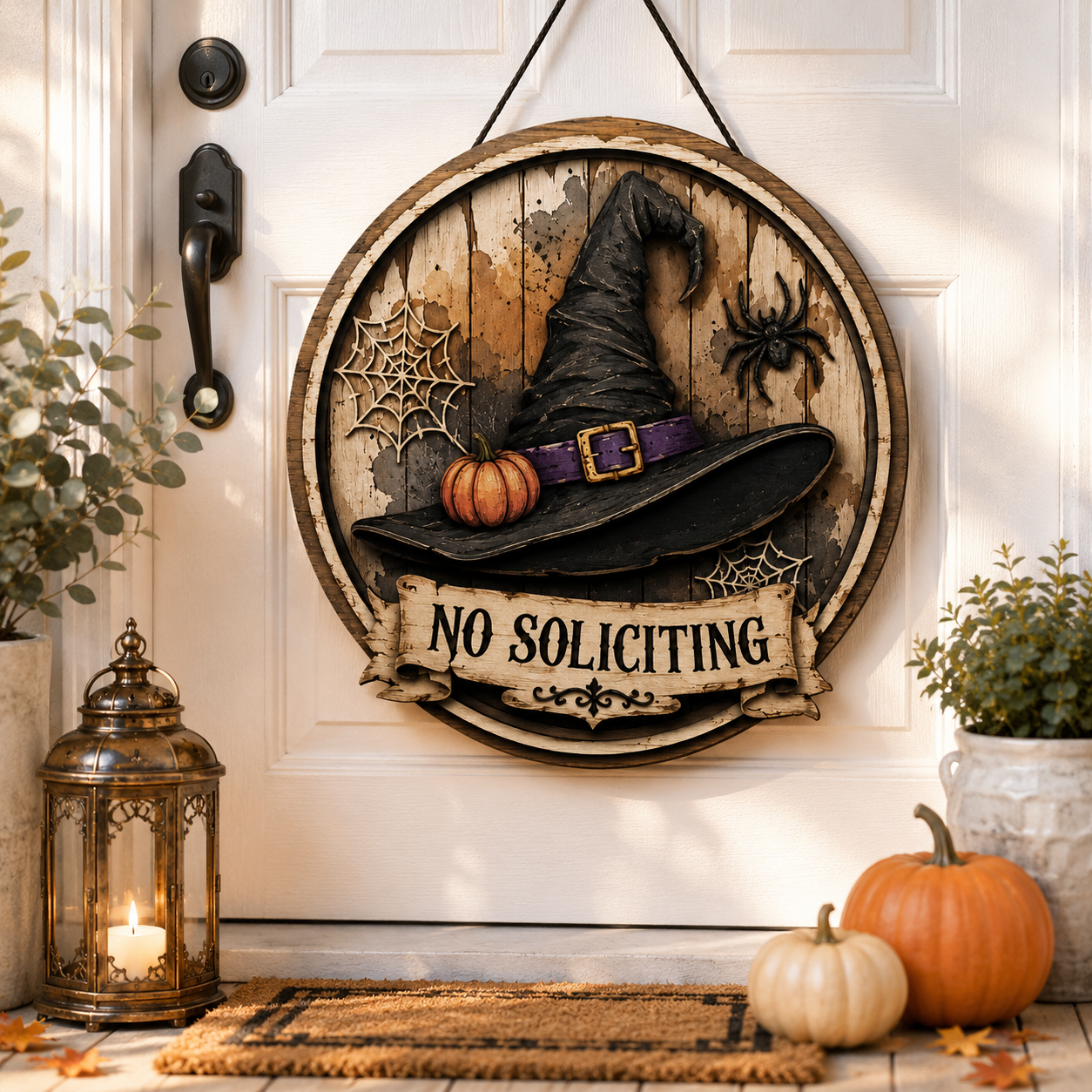 No Soliciting Witch Hat Layered Wooden Sign Halloween Front Door Decor Funny Witch Welcome Sign Gothic Home Gift