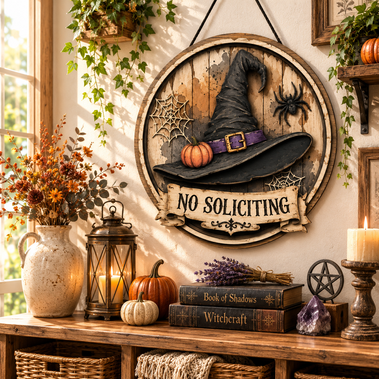 No Soliciting Witch Hat Layered Wooden Sign Halloween Front Door Decor Funny Witch Welcome Sign Gothic Home Gift