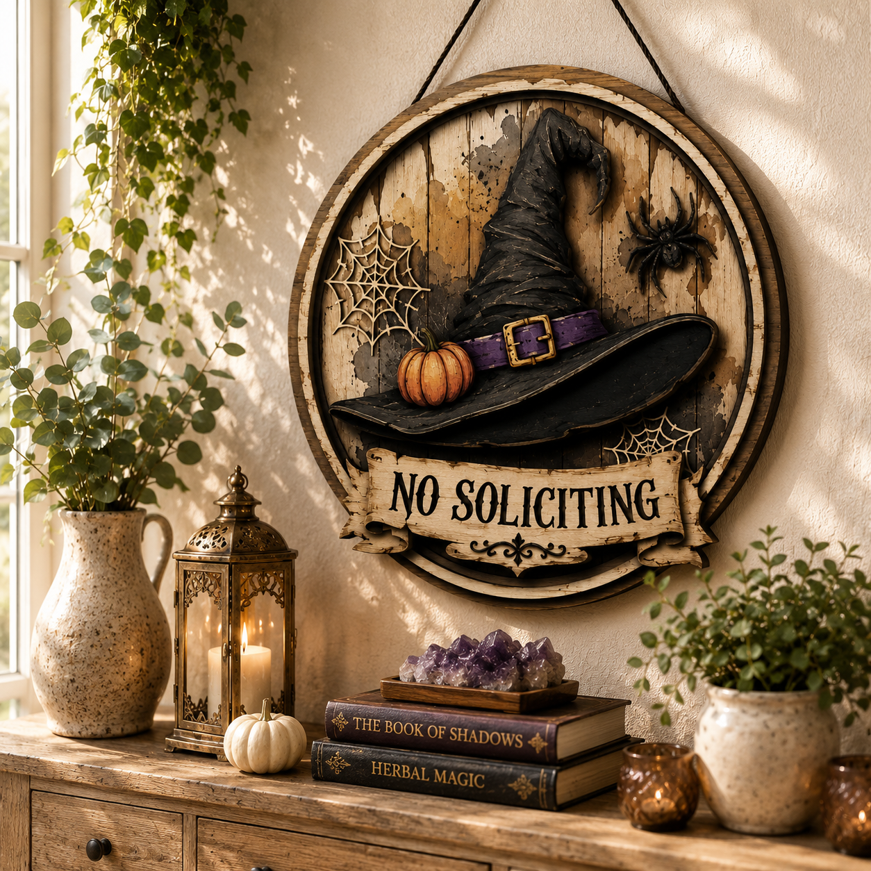 No Soliciting Witch Hat Layered Wooden Sign Halloween Front Door Decor Funny Witch Welcome Sign Gothic Home Gift
