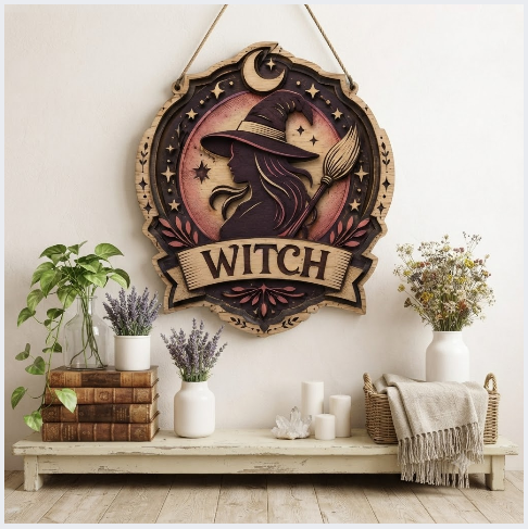 Mystical Witch Silhouette Layered Wooden Wall Art For Gothic Witchcore Decor
