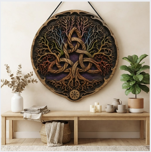 Celtic Tree Of Life Layered Wooden Wall Art For Pagan Norse Celtic Home Decor