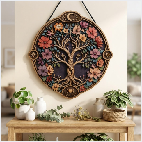 Celtic Floral Tree Of Life Layered Wooden Wall Art For Pagan Nature Home Decor