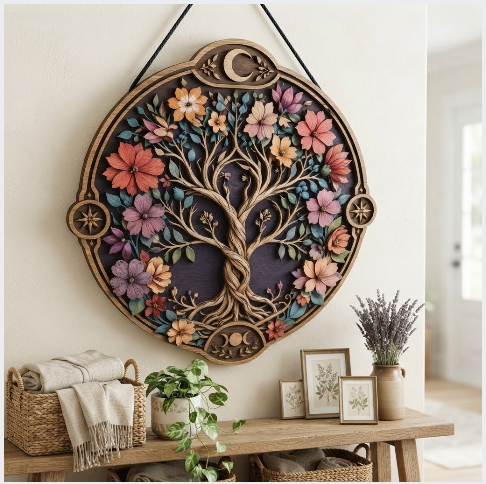 Celtic Floral Tree Of Life Layered Wooden Wall Art For Pagan Nature Home Decor