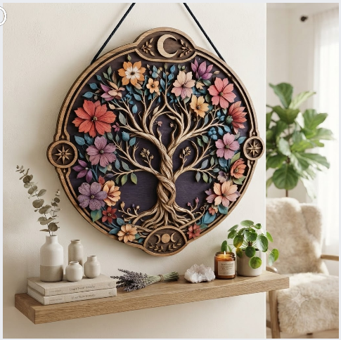 Celtic Floral Tree Of Life Layered Wooden Wall Art For Pagan Nature Home Decor