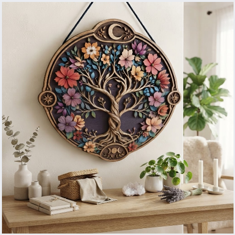 Celtic Floral Tree Of Life Layered Wooden Wall Art For Pagan Nature Home Decor