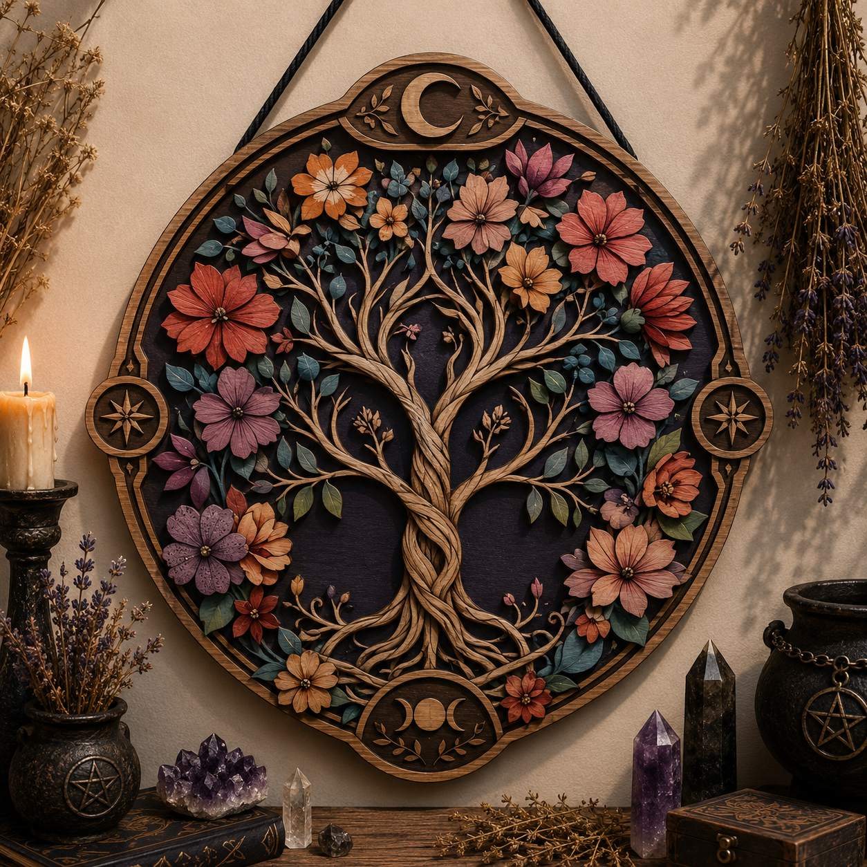 Celtic Floral Tree Of Life Layered Wooden Wall Art For Pagan Nature Home Decor