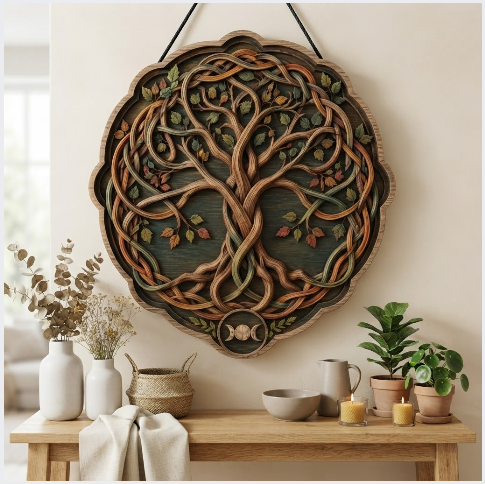 Celtic Tree Of Life Layered Wooden Wall Art For Rustic Pagan Home Decor