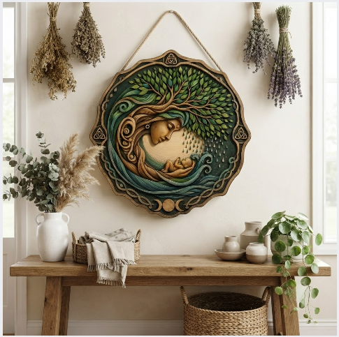 Mother Earth Tree Of Life Layered Wooden Wall Art For Celtic Pagan Nature Decor