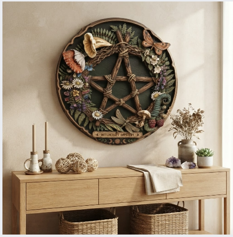 Woodland Witchcraft Mystery Pentagram Layered Wooden Wall Art For Pagan Cottagecore Decor