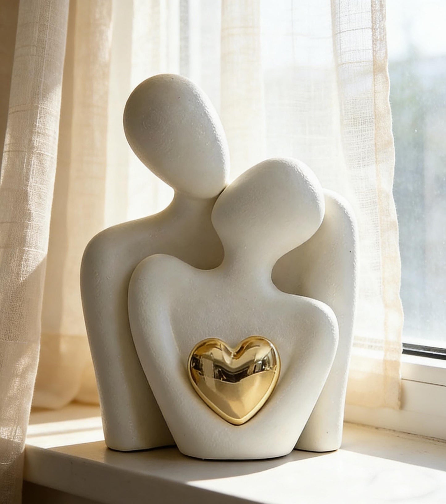 Abstract Couple Figurine with Gold Heart | Minimalist Love Sculpture | Wedding & Anniversary Gift | Modern Home Decor