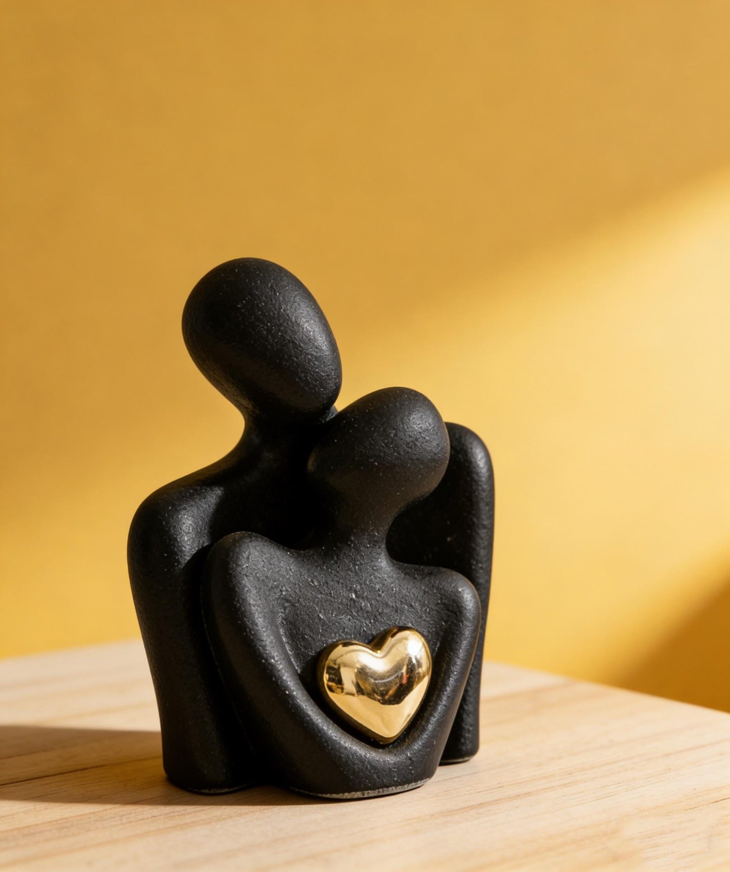 Embracing Couple Ceramic Statue | Matte Black & Gold Heart Decor | Romantic Gift for Her | Contemporary Shelf Accent