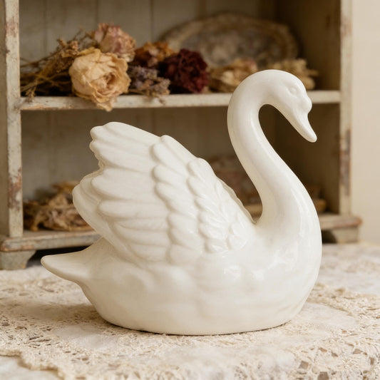 Handcrafted Ceramic Swan Statue | Classic White Swan Decor | Shabby Chic Shelf Accent | Gift for Bird Lovers