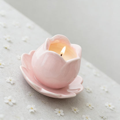 Pink Tulip Ceramic Candle Holder | Flower-Shaped Tealight Holder | Boho Home Decor | Gift for Her | Mother's Day Gift